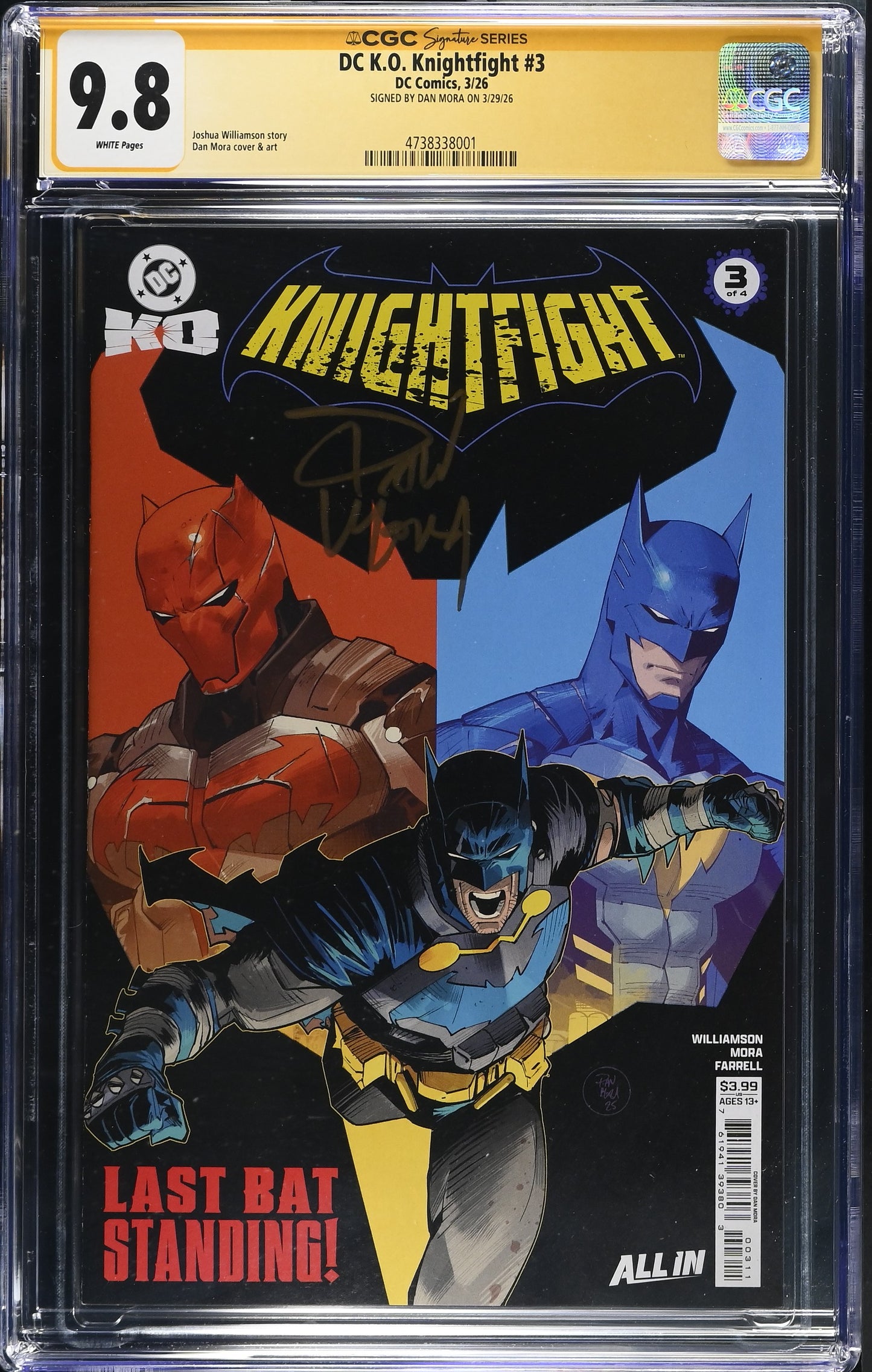 DC K.O. KNIGHTFIGHT #3 (OF 4) CVR A SIGNED BY DAN MORA CGC SS 9.8 WP NM/M