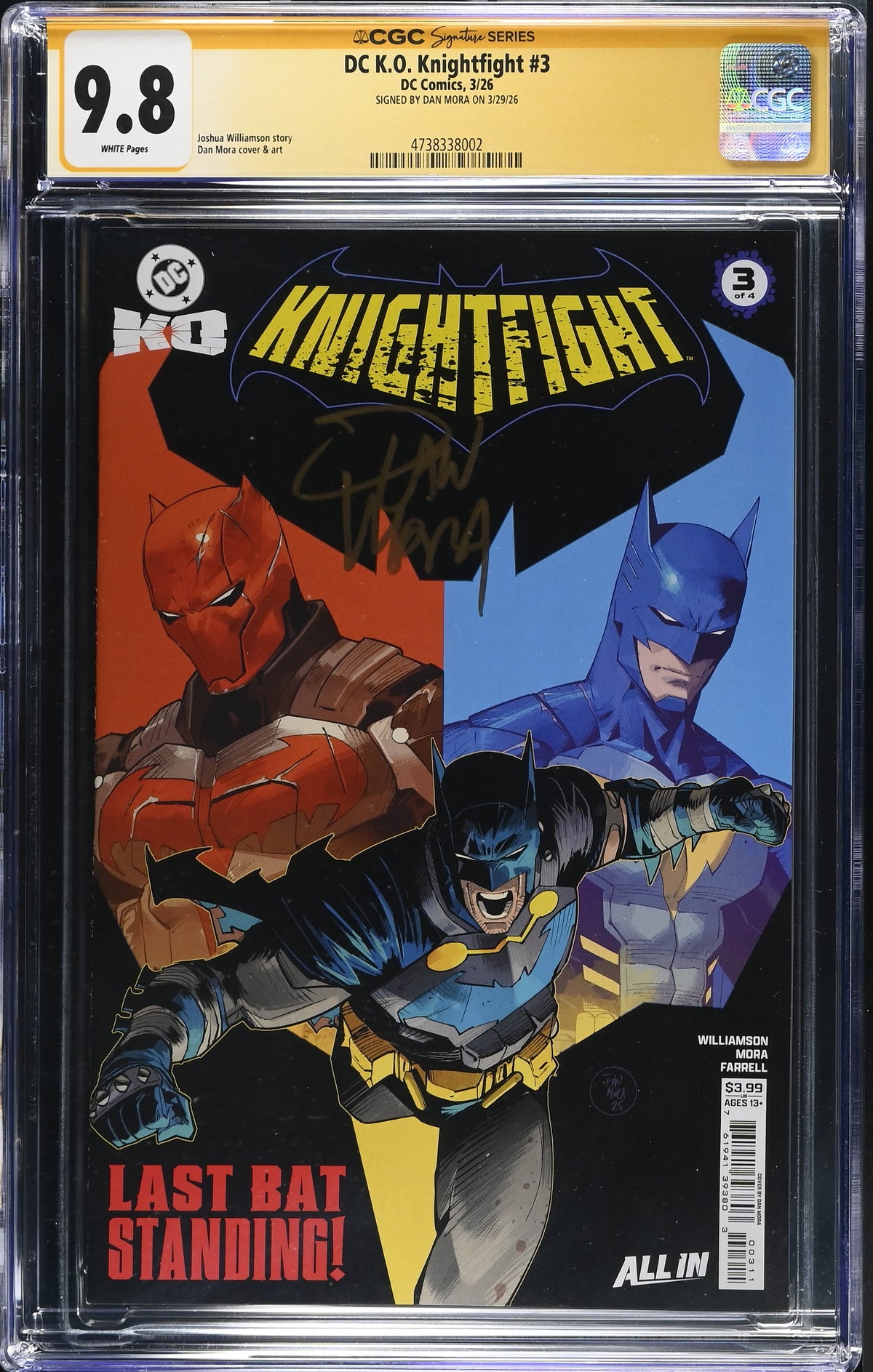 DC K.O. KNIGHTFIGHT #3 (OF 4) CVR A SIGNED BY DAN MORA CGC SS 9.8 WP NM/M