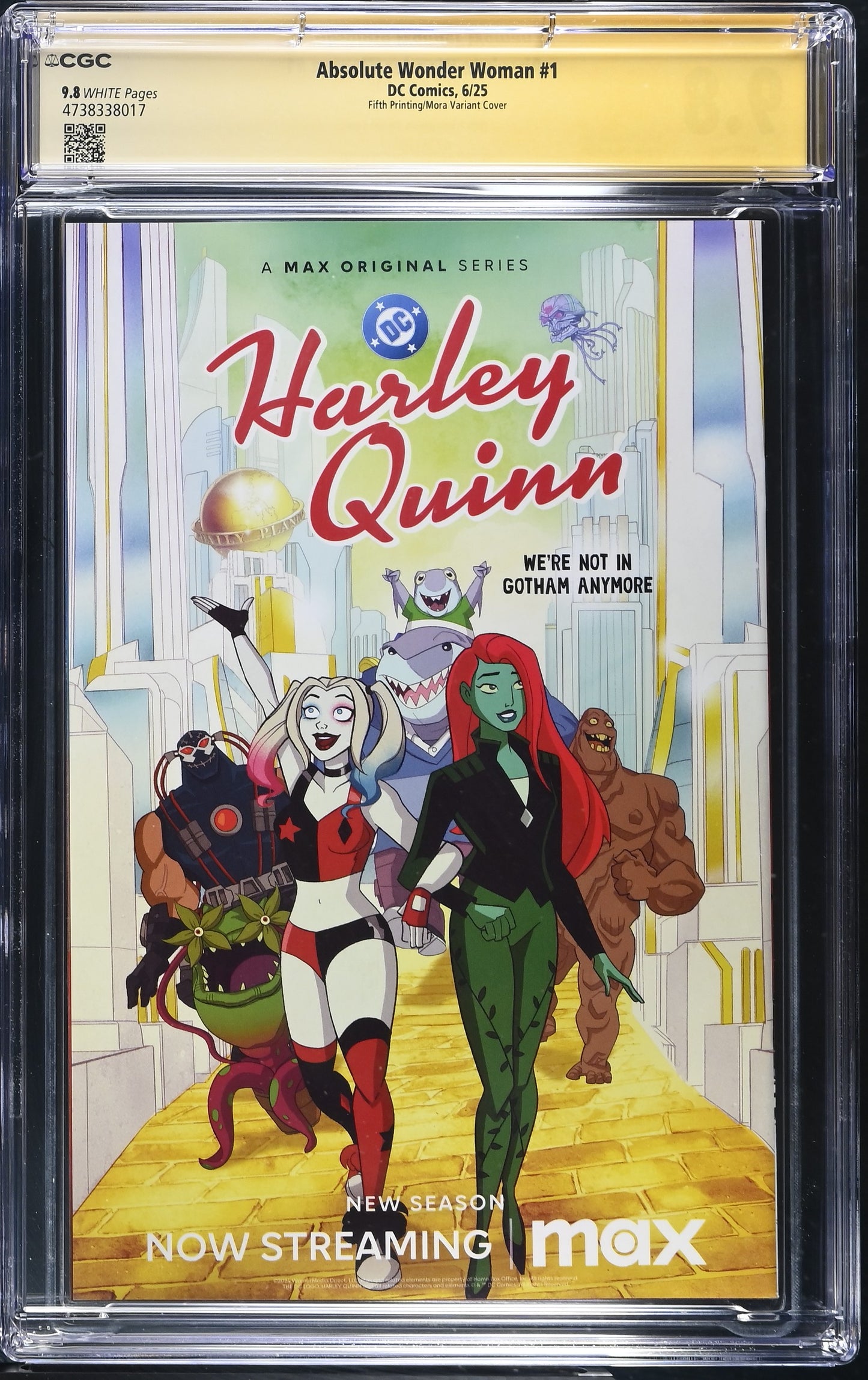 ABSOLUTE WONDER WOMAN #1 FIFTH PRINTING CVR B CARD STOCK SIGNED BY DAN MORA CGC SS 9.8 WP NM/M