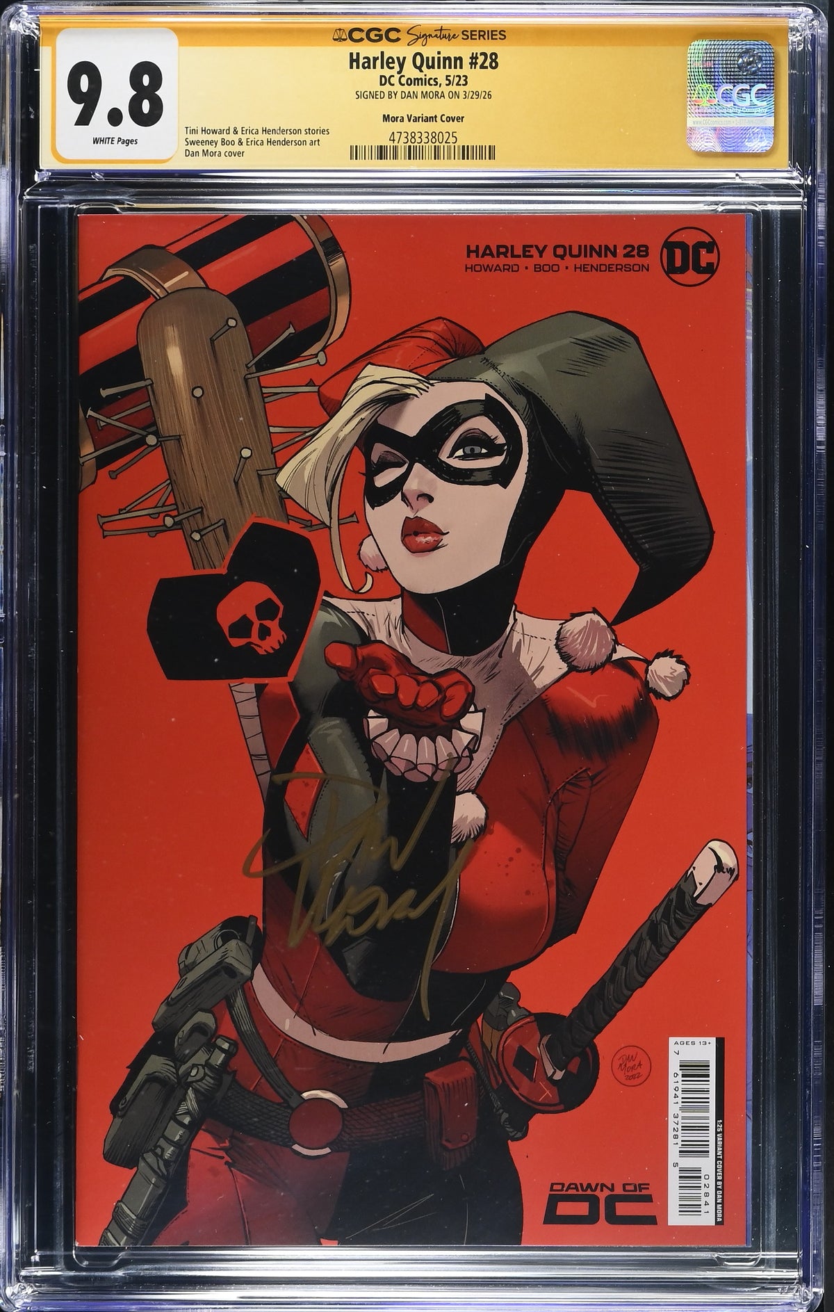 HARLEY QUINN #28 CVR D INC 1:25 CARD STOCK SIGNED BY DAN MORA CGC SS 9.8 WP NM/M