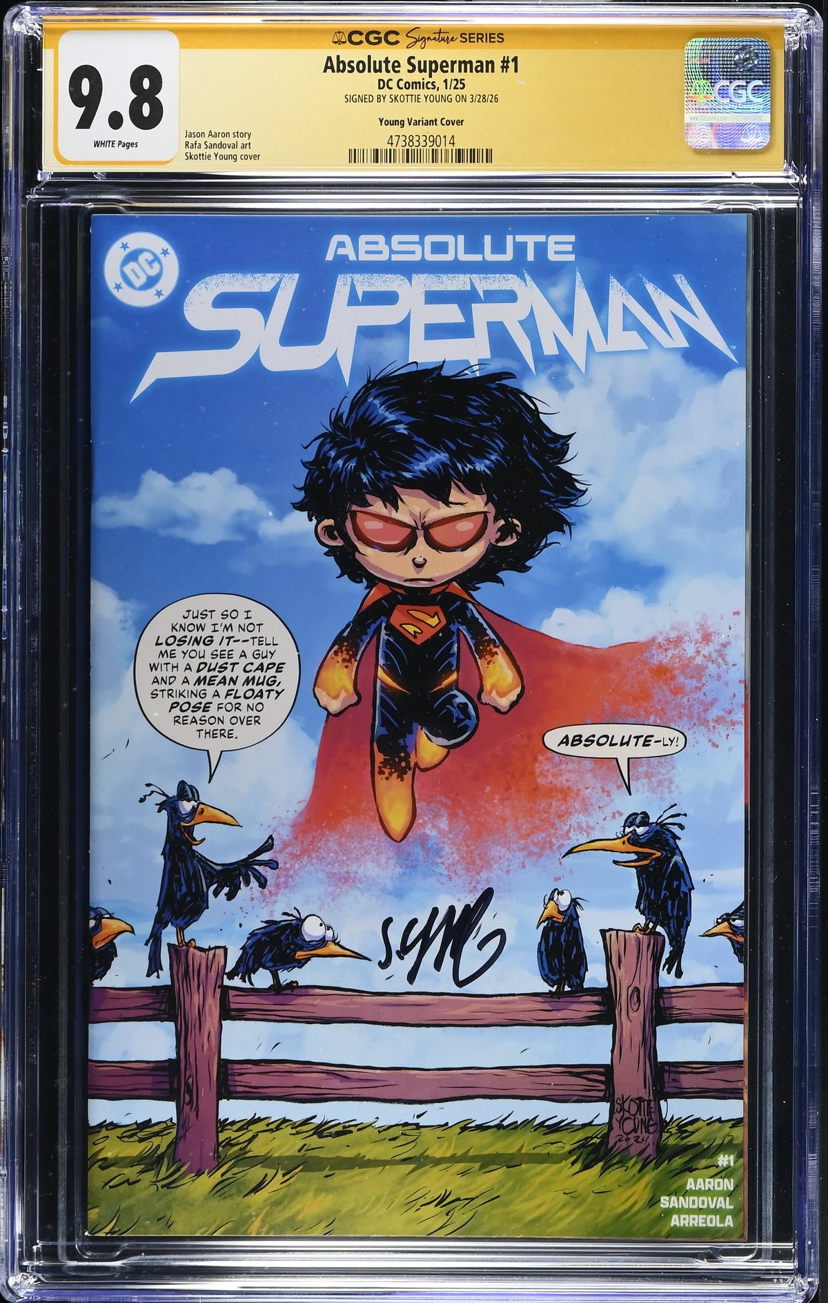 ABSOLUTE SUPERMAN #1 FIRST PRNTING SKOTTIE YOUNG VARIANT SIGNED BY SKOTTIE YOUNG CGC SS 9.8 WP NM/M