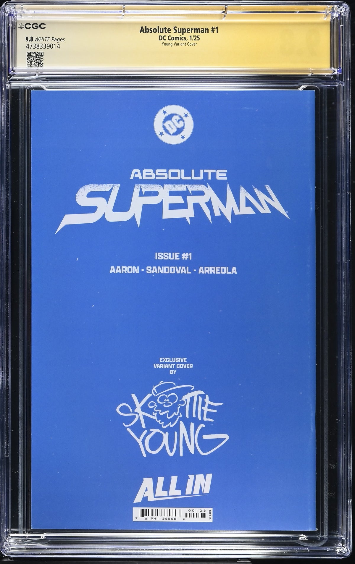 ABSOLUTE SUPERMAN #1 FIRST PRNTING SKOTTIE YOUNG VARIANT SIGNED BY SKOTTIE YOUNG CGC SS 9.8 WP NM/M