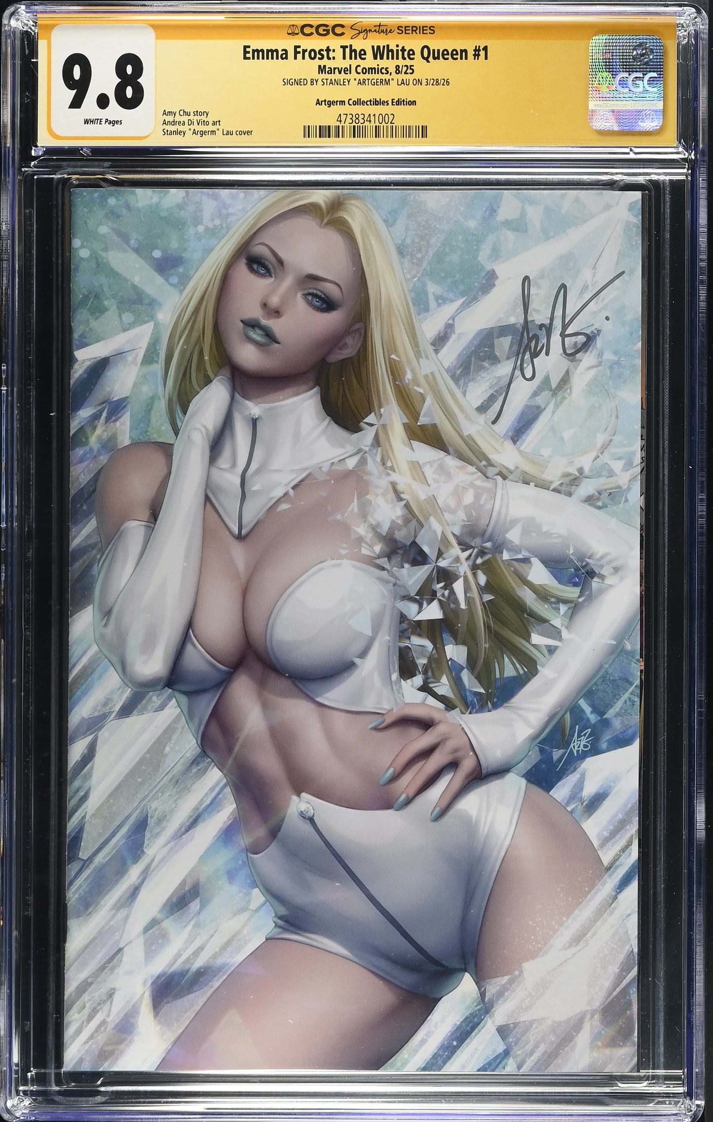 EMMA FROST: THE WHITE QUEEN #1 ARTGERM COLLECTIBLES EDITION SIGNED BY STANLEY LAU CGC SS 9.8 WP NM/M