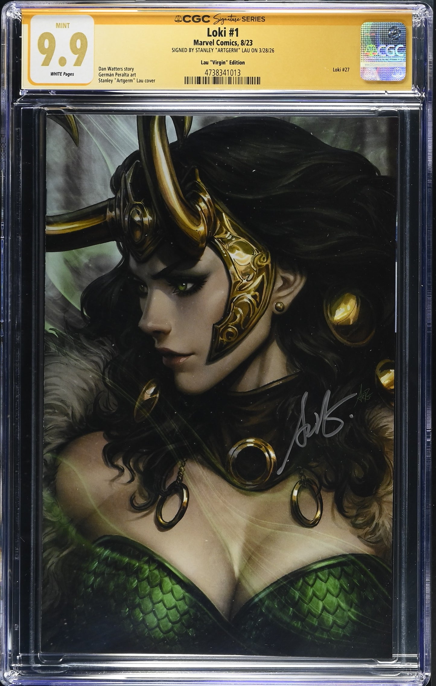 LOKI (2023) #1 1:100 ARTGERM VIRGIN EDITION SIGNED BY STANLEY LAU CGC SS 9.9 WP NM/M
