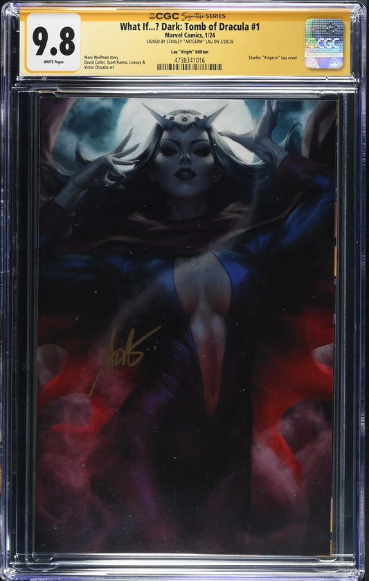 WHAT IF...? DARK: TOMB OF DRACULA #1 1:100 ARTGERM VIRGIN EDITION SIGNED BY STANLEY LAU CGC SS 9.8 WP NM/M